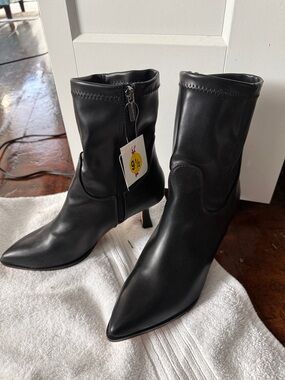 T.J.Maxx Black Pointed-Toe Mid-Calf Heeled Boots